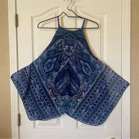 2 for 1.  Lot of two handkerchief hem high neck halter tops sz L paisley EUC - Picture 5 of 11
